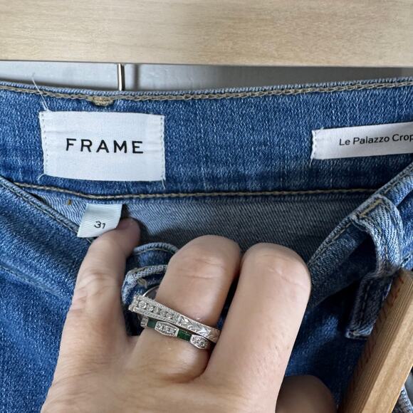 FRAME Le Palazzo Crop High Rise Wide Leg Blue Jeans Women’s 31 Frayed Hem - Picture 5 of 11